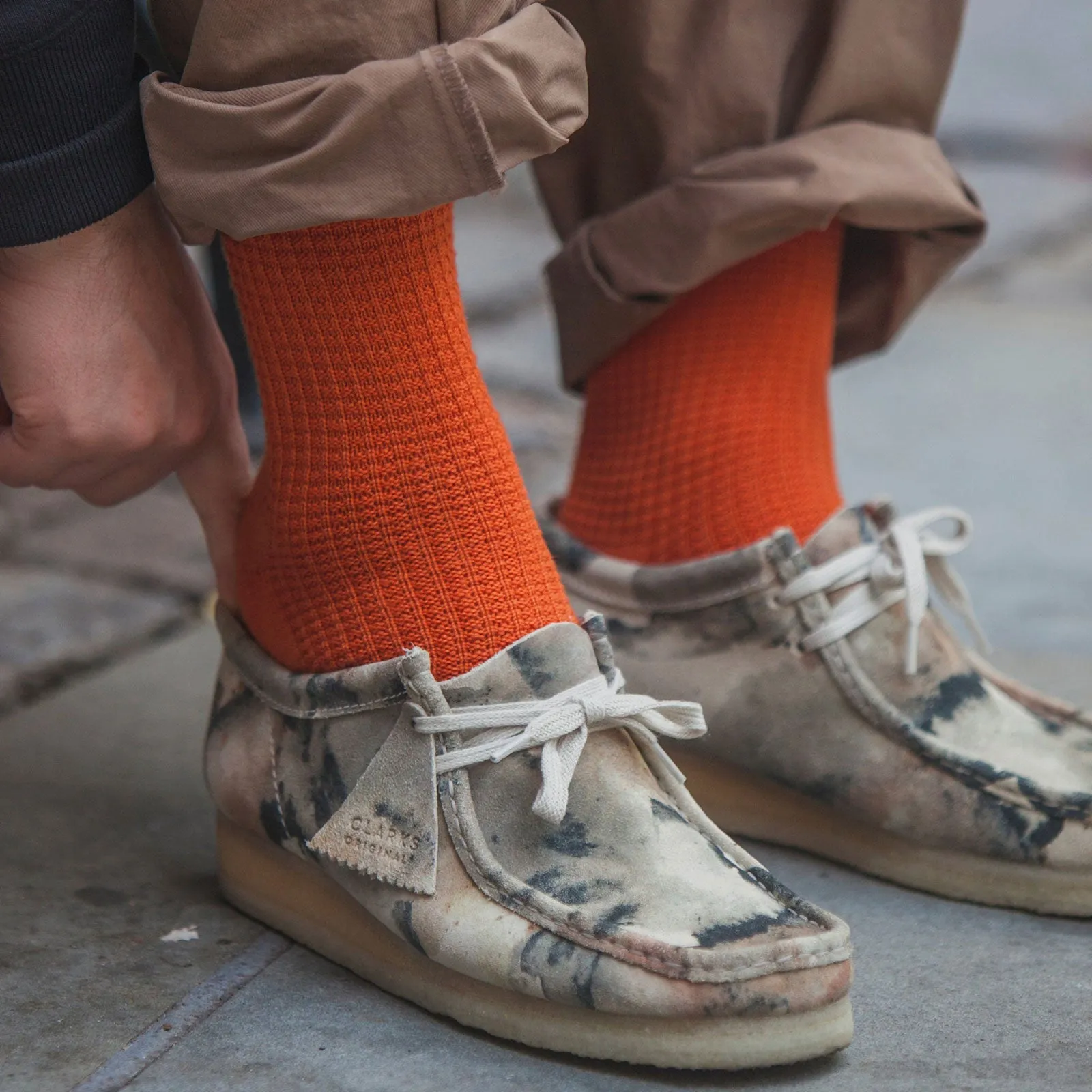 Druthers Orange Merino Wool Waffle Sock