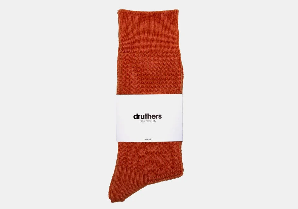 Druthers Orange Merino Wool Waffle Sock