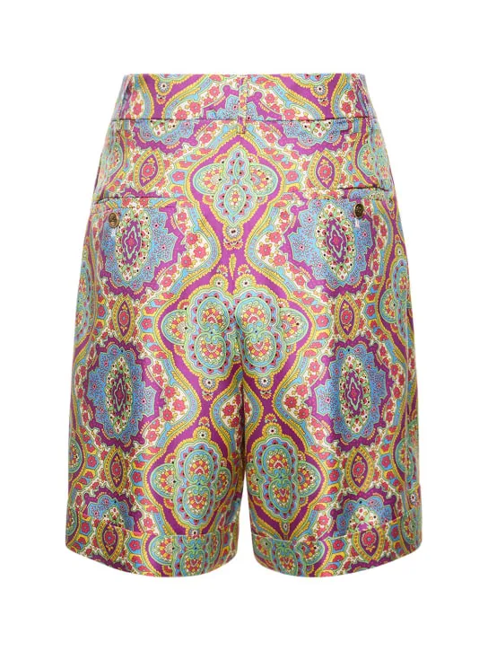 Etro   Printed silk high rise shorts 