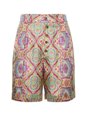 Etro   Printed silk high rise shorts 