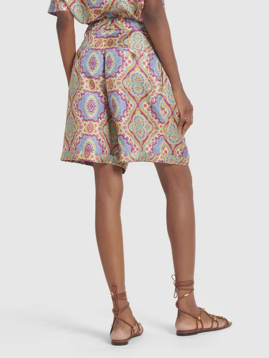 Etro   Printed silk high rise shorts 