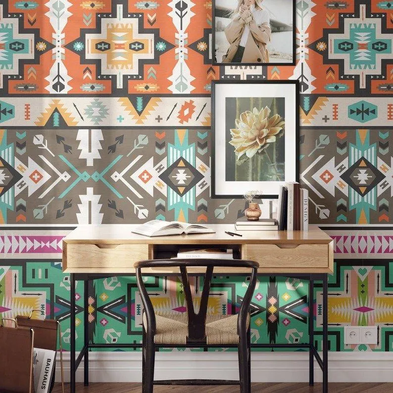 Extra Large Big Boho Aztec Tribal Ikat Wallpaper