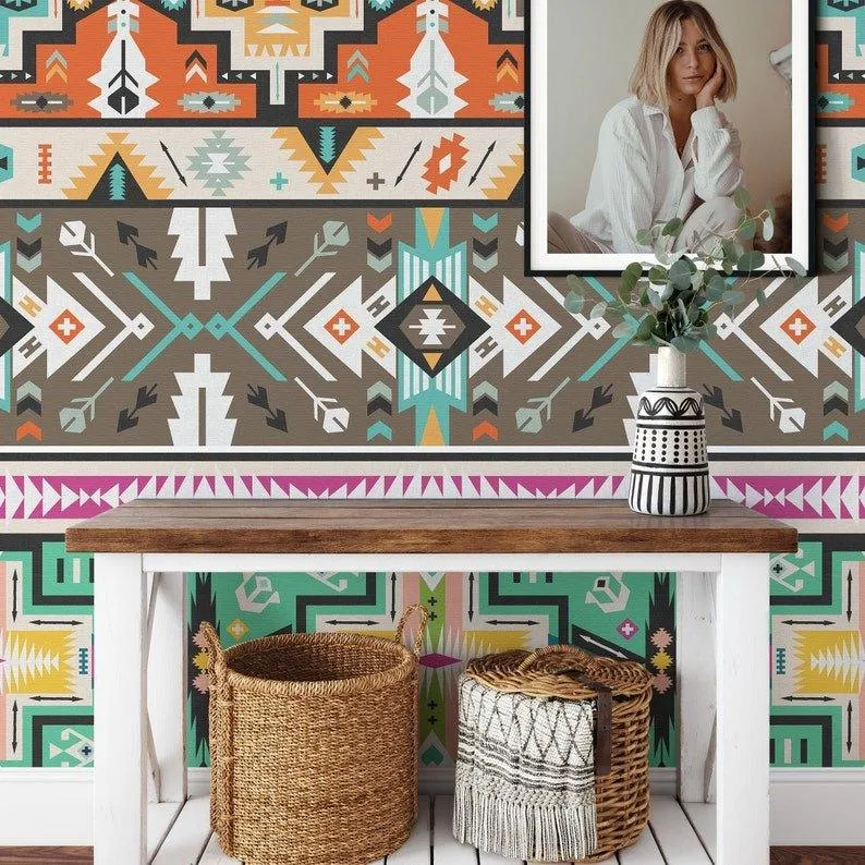 Extra Large Big Boho Aztec Tribal Ikat Wallpaper