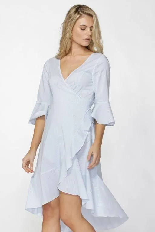 Fate   Becker Essie Wrap Dress in Blue White Stripe