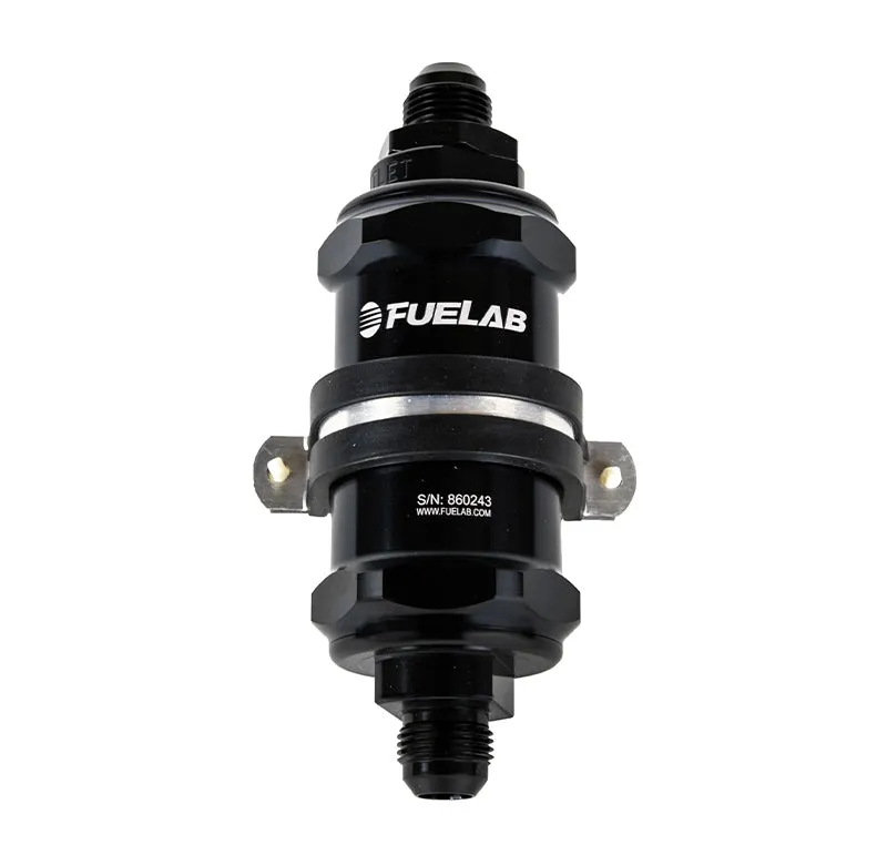 FUELAB 84821-1 In-Line Fuel Filter With Check Valve (6AN in/out, 3 inch 100 micron stainless steel element) Black