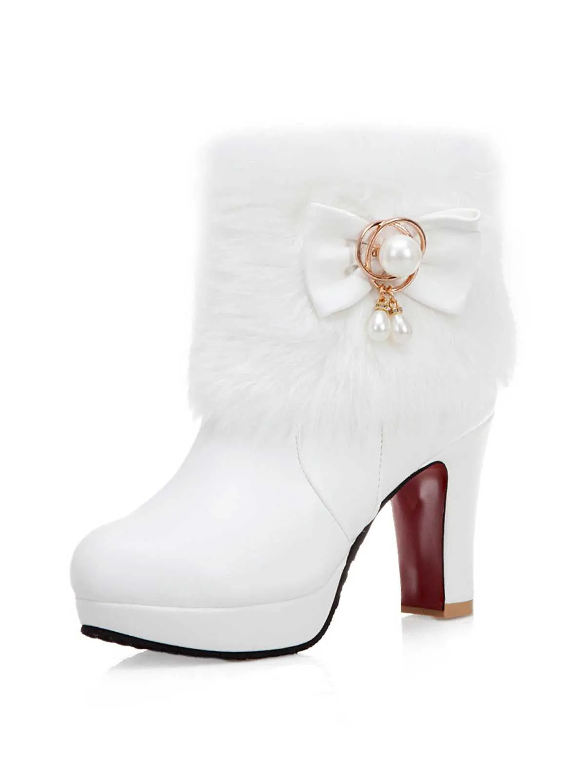 Fur Bow Pointed High Heels Boots