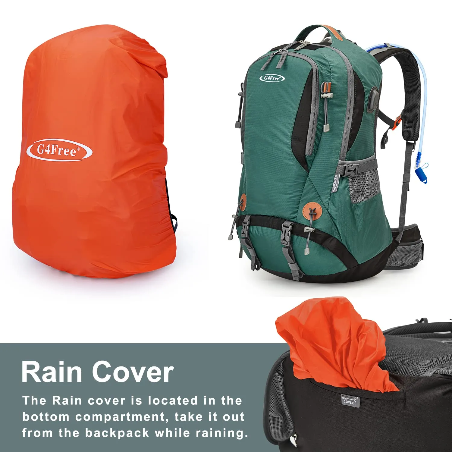 G4Free 50L Waterproof Daypack with 2L BPA Free Bladder & Rain Cover