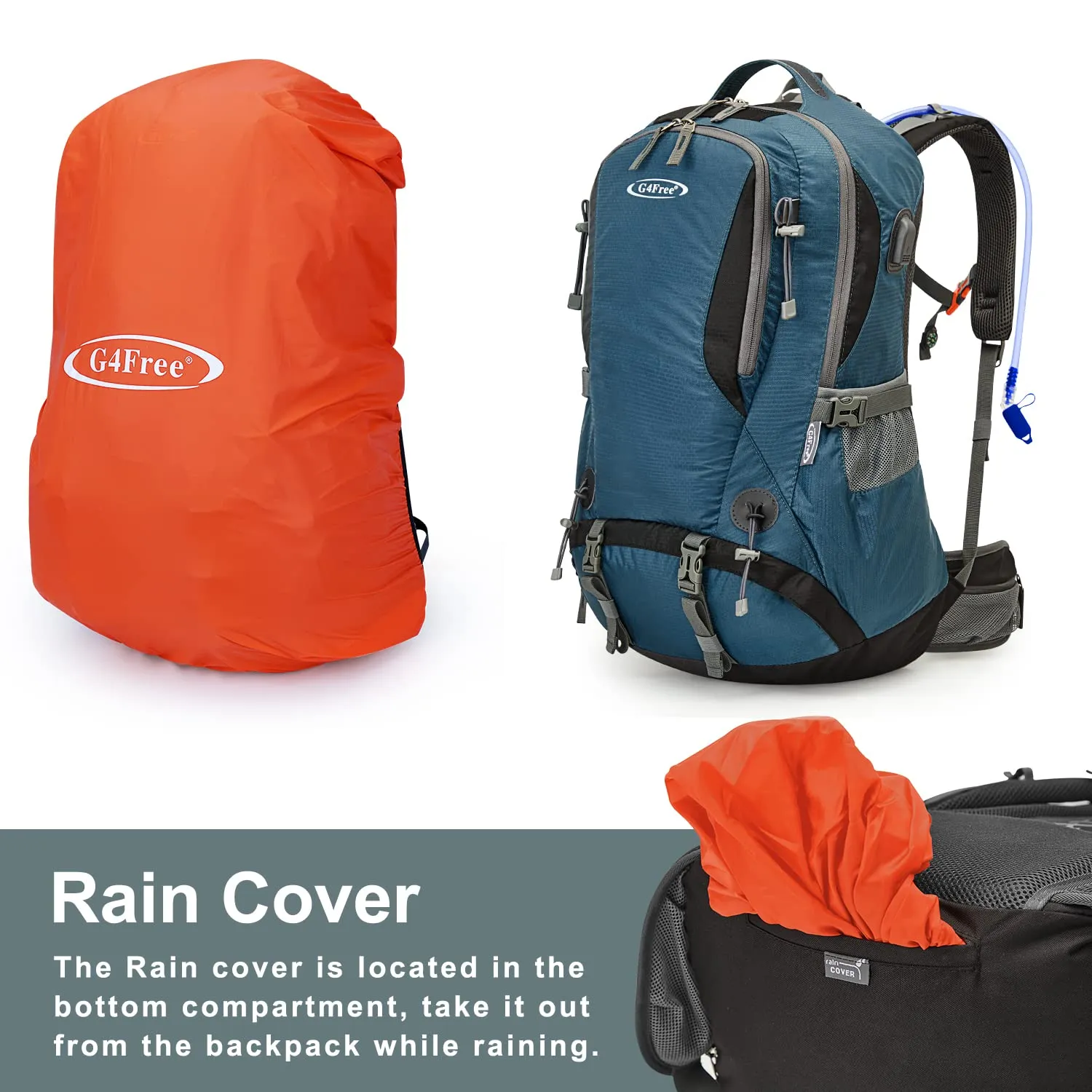 G4Free 50L Waterproof Daypack with 2L BPA Free Bladder & Rain Cover