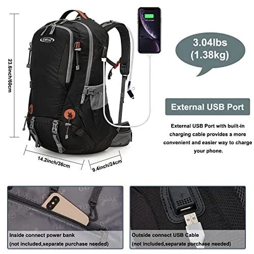 G4Free 50L Waterproof Daypack with 2L BPA Free Bladder & Rain Cover