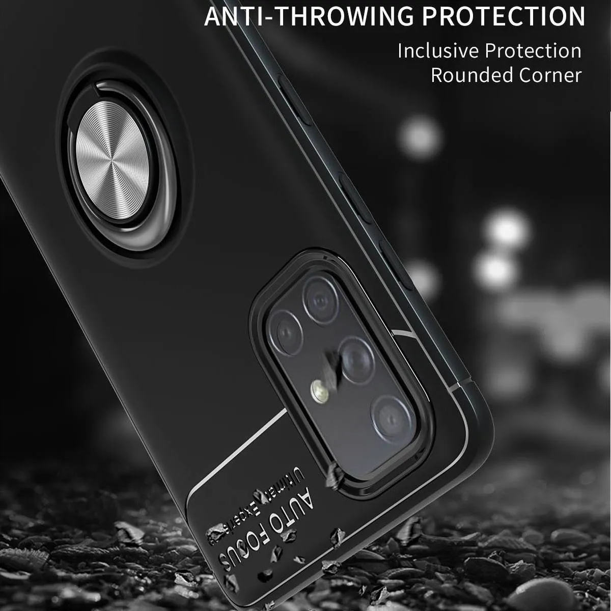 Galaxy A51 (3 in 1 Combo) Metallic Ring Case   Tempered Glass   Earphones