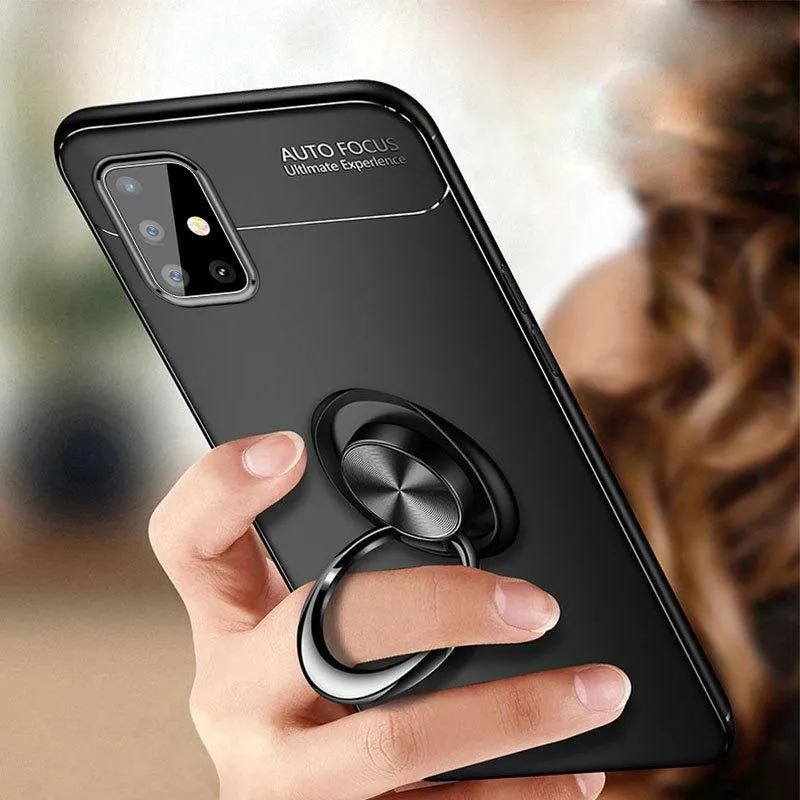 Galaxy A51 (3 in 1 Combo) Metallic Ring Case   Tempered Glass   Earphones