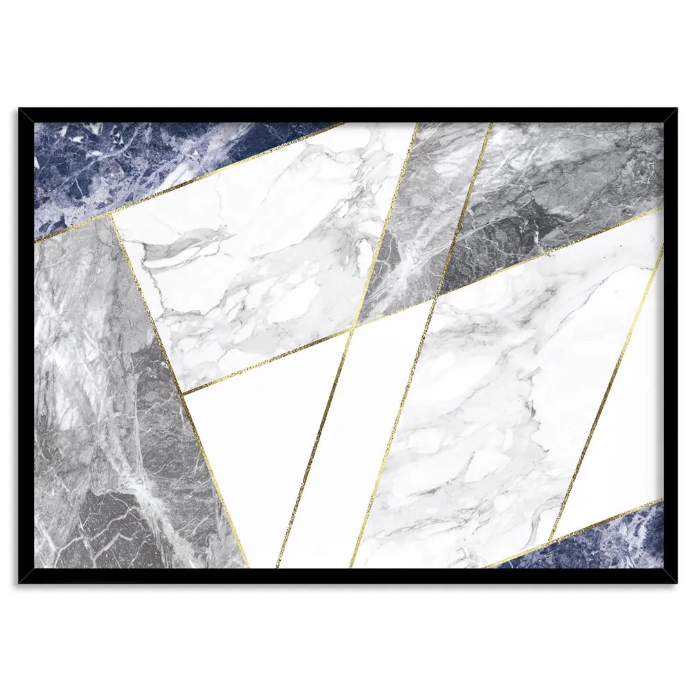 Geometric Marble Slices Cobalt Landscape - Art Print