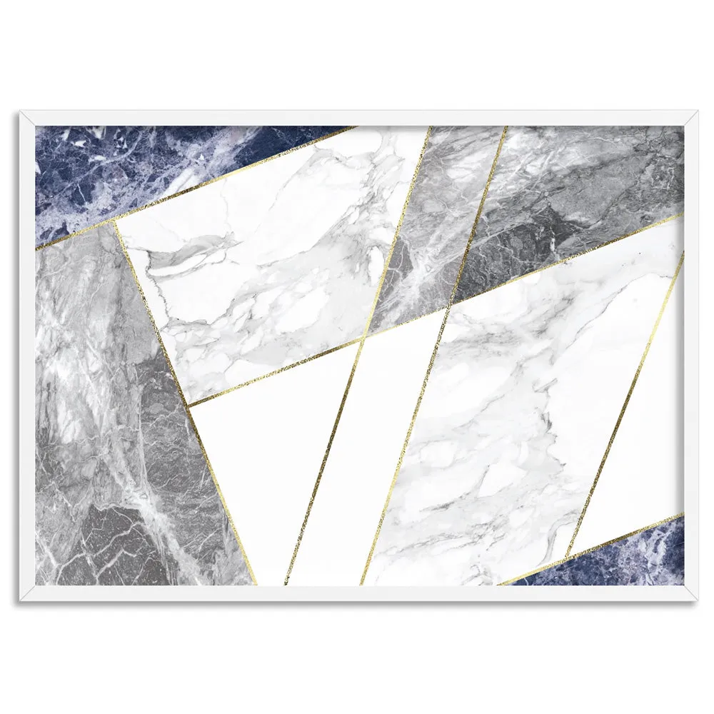 Geometric Marble Slices Cobalt Landscape - Art Print