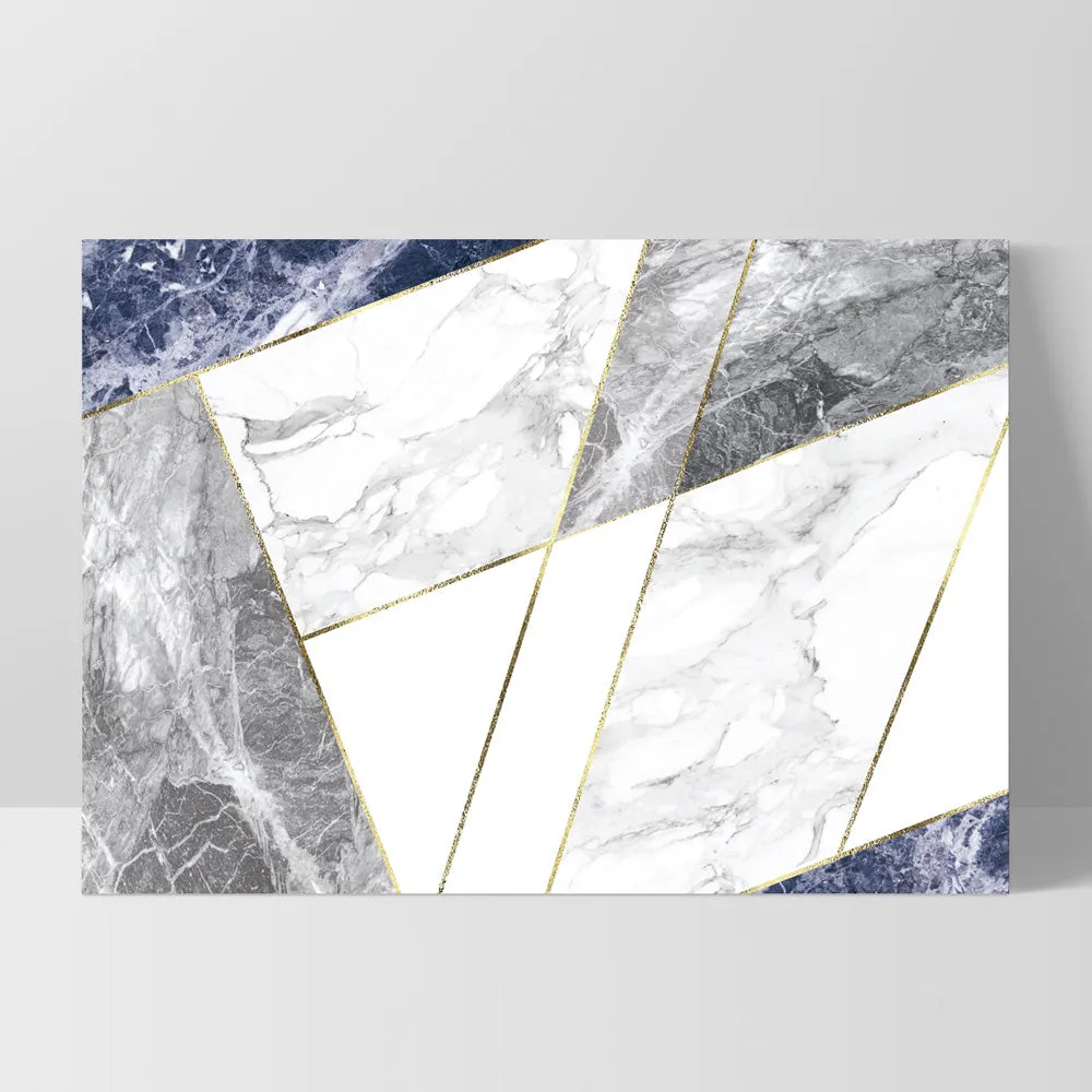 Geometric Marble Slices Cobalt Landscape - Art Print