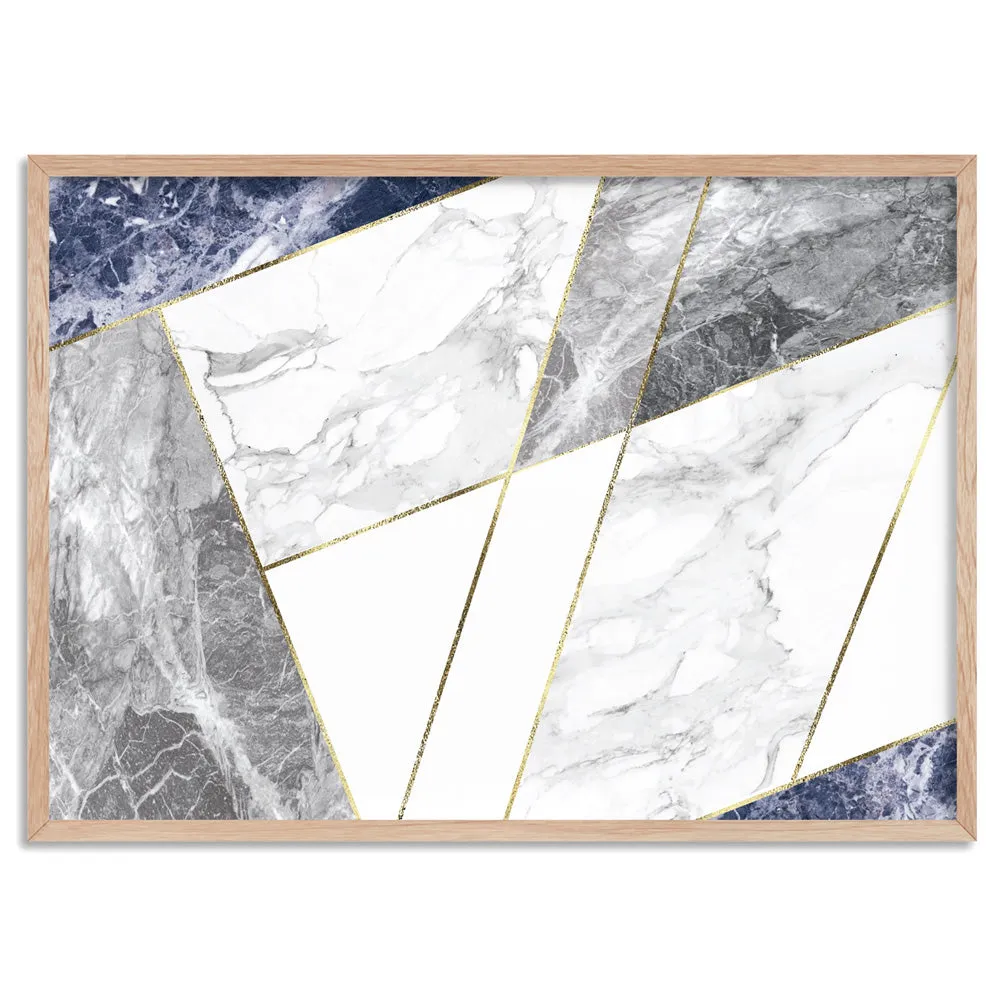 Geometric Marble Slices Cobalt Landscape - Art Print