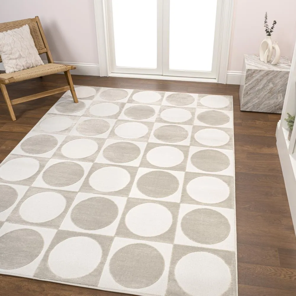 Geometric Modern Geometric Circles In Squares High-Low Area Rug