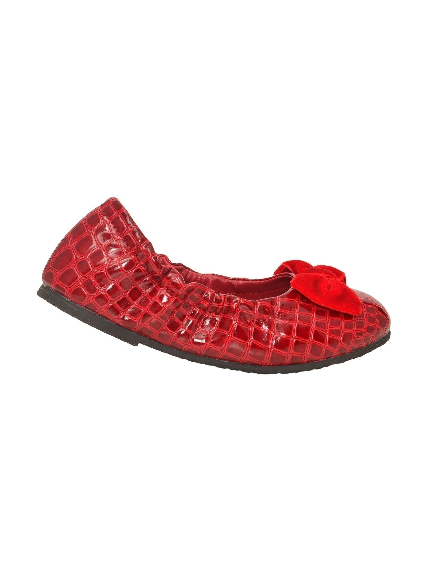 Girls Red Croc Embossed Bow Elasticized Flats 11-4 Kids