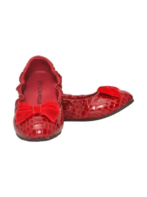 Girls Red Croc Embossed Bow Elasticized Flats 11-4 Kids