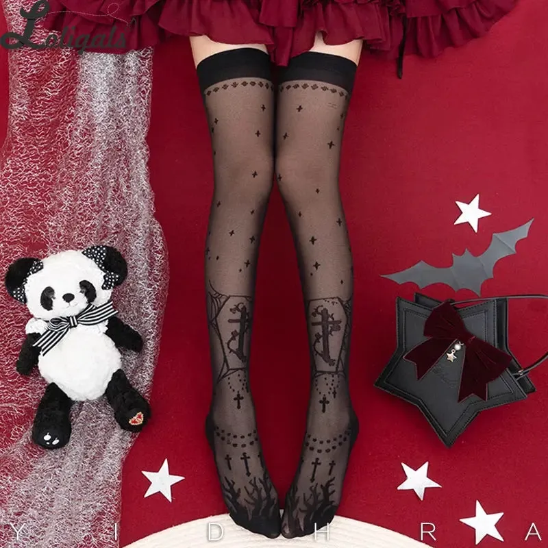 Gothic Lolita Summer Thigh High Stockings by Yidhra ~ Moon Graveyard