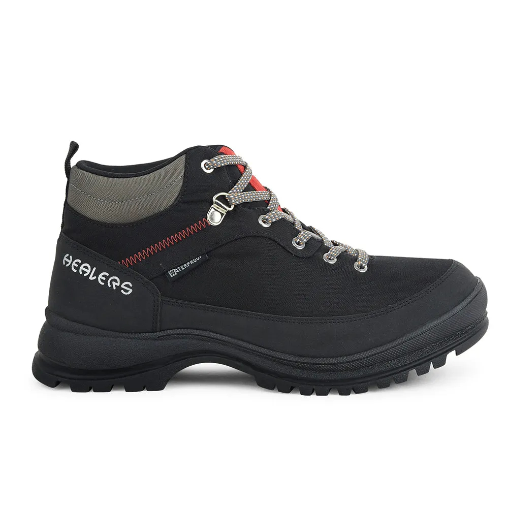 Healers Sports Trekking Black Lacing Shoes For Men RACE-1 By Liberty