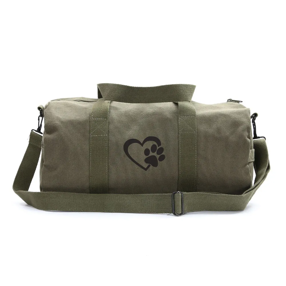 Heart With Dog Paw Puppy Love Sport Heavyweight Canvas Duffel Bag