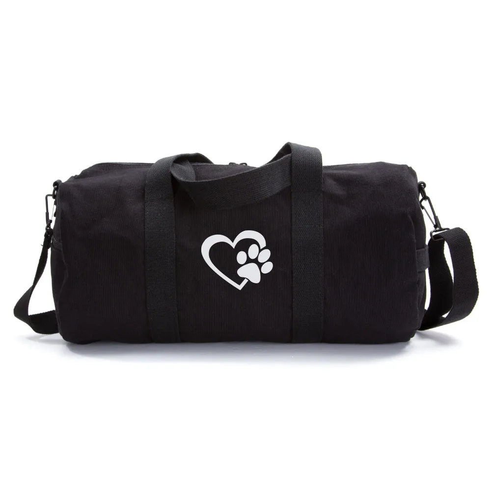 Heart With Dog Paw Puppy Love Sport Heavyweight Canvas Duffel Bag