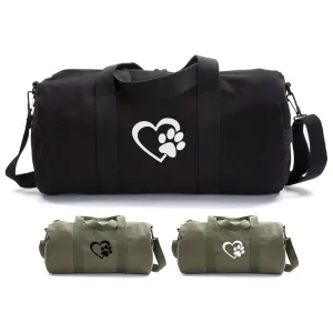 Heart With Dog Paw Puppy Love Sport Heavyweight Canvas Duffel Bag