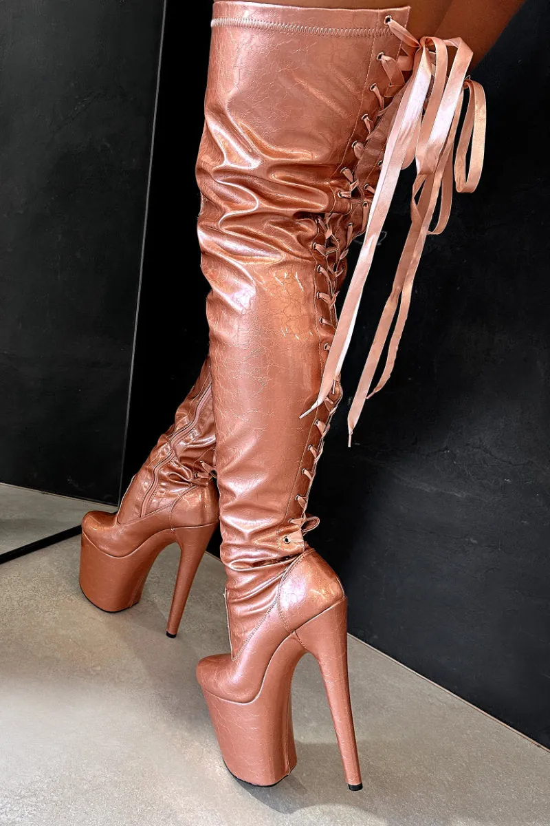 Hella Heels Thicc Thigh High 8inch Boots - Rose Gold