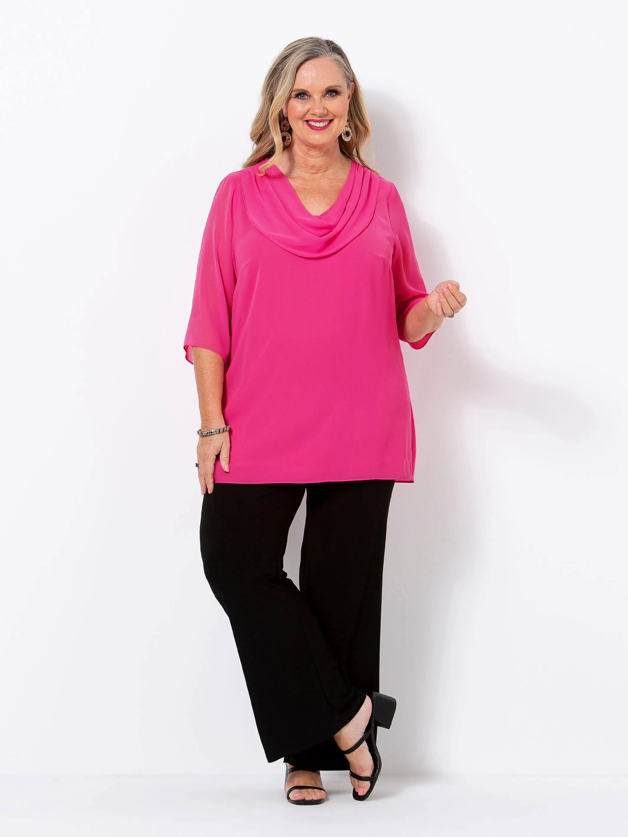 Hot Pink Georgette Cowl Top