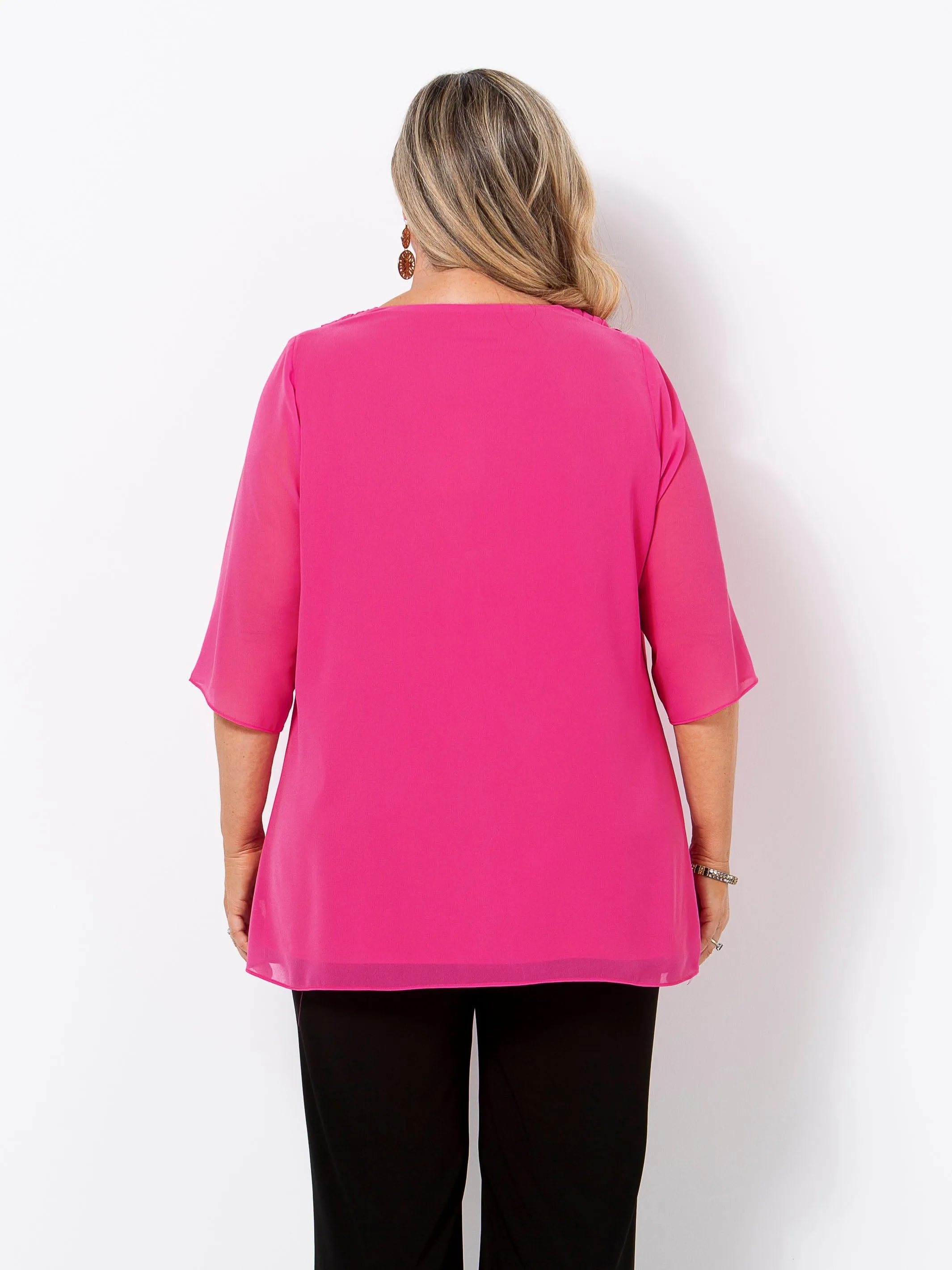 Hot Pink Georgette Cowl Top