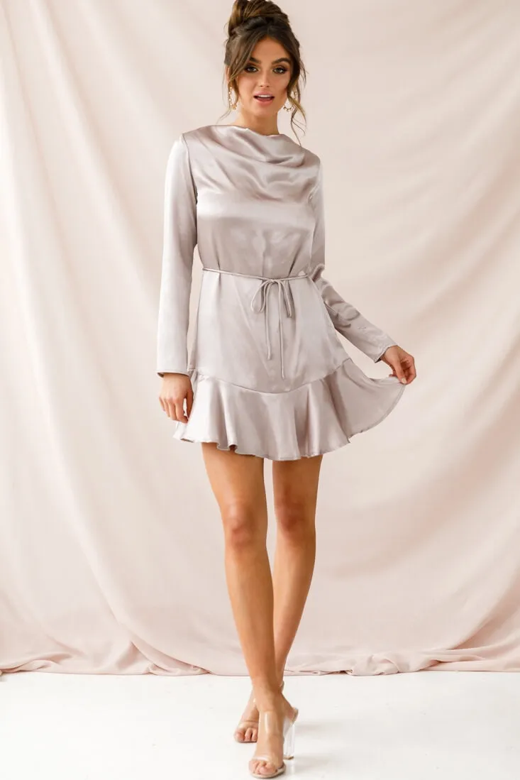 Interstellar Ruffle Hem Long Sleeve Dress Champagne