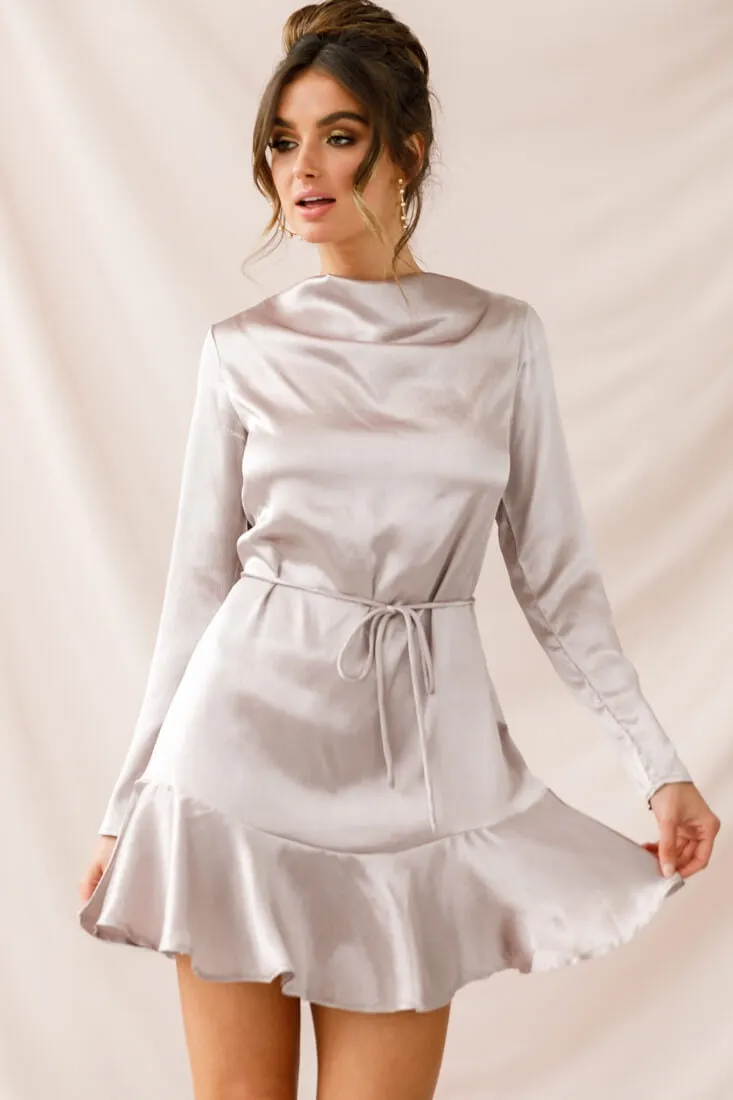 Interstellar Ruffle Hem Long Sleeve Dress Champagne