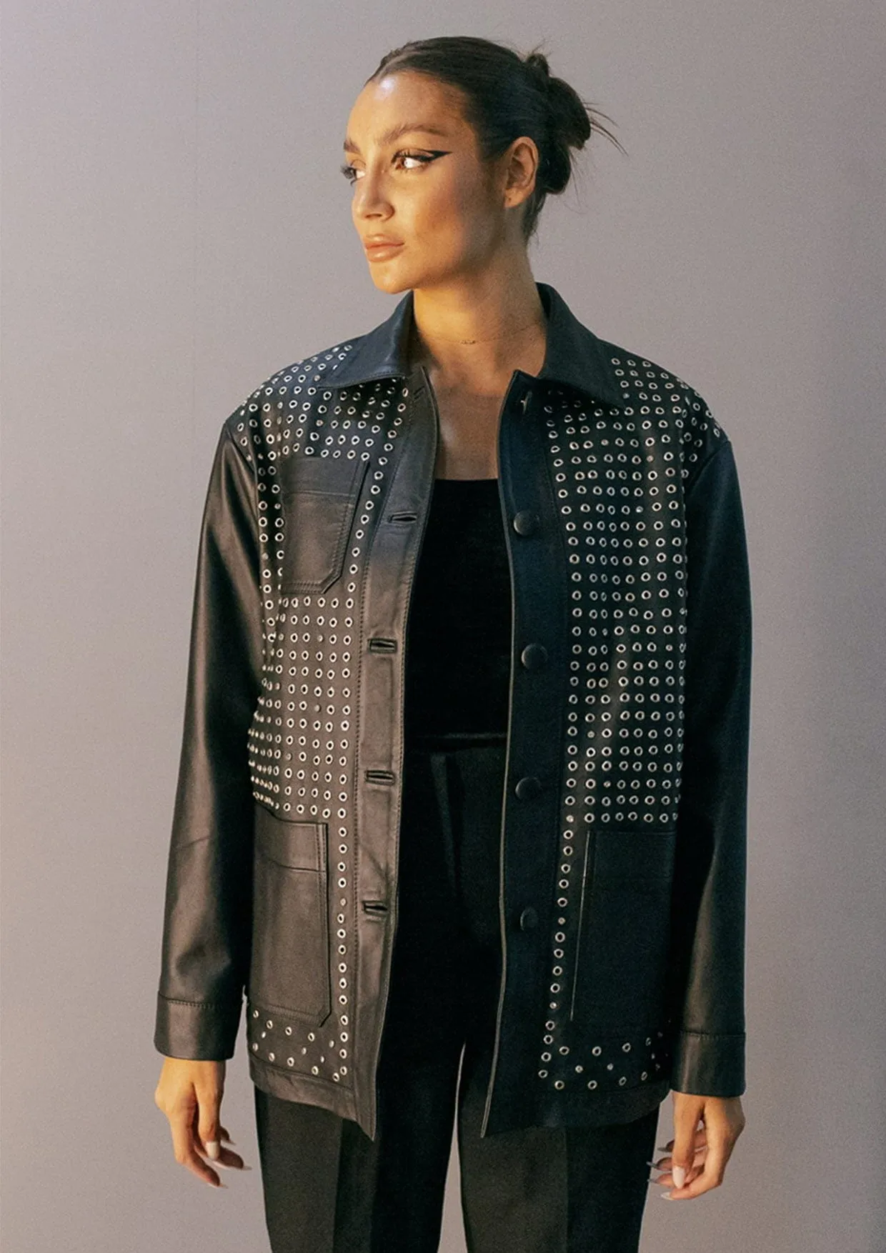 Karri Studded Diamond Leather Jacket