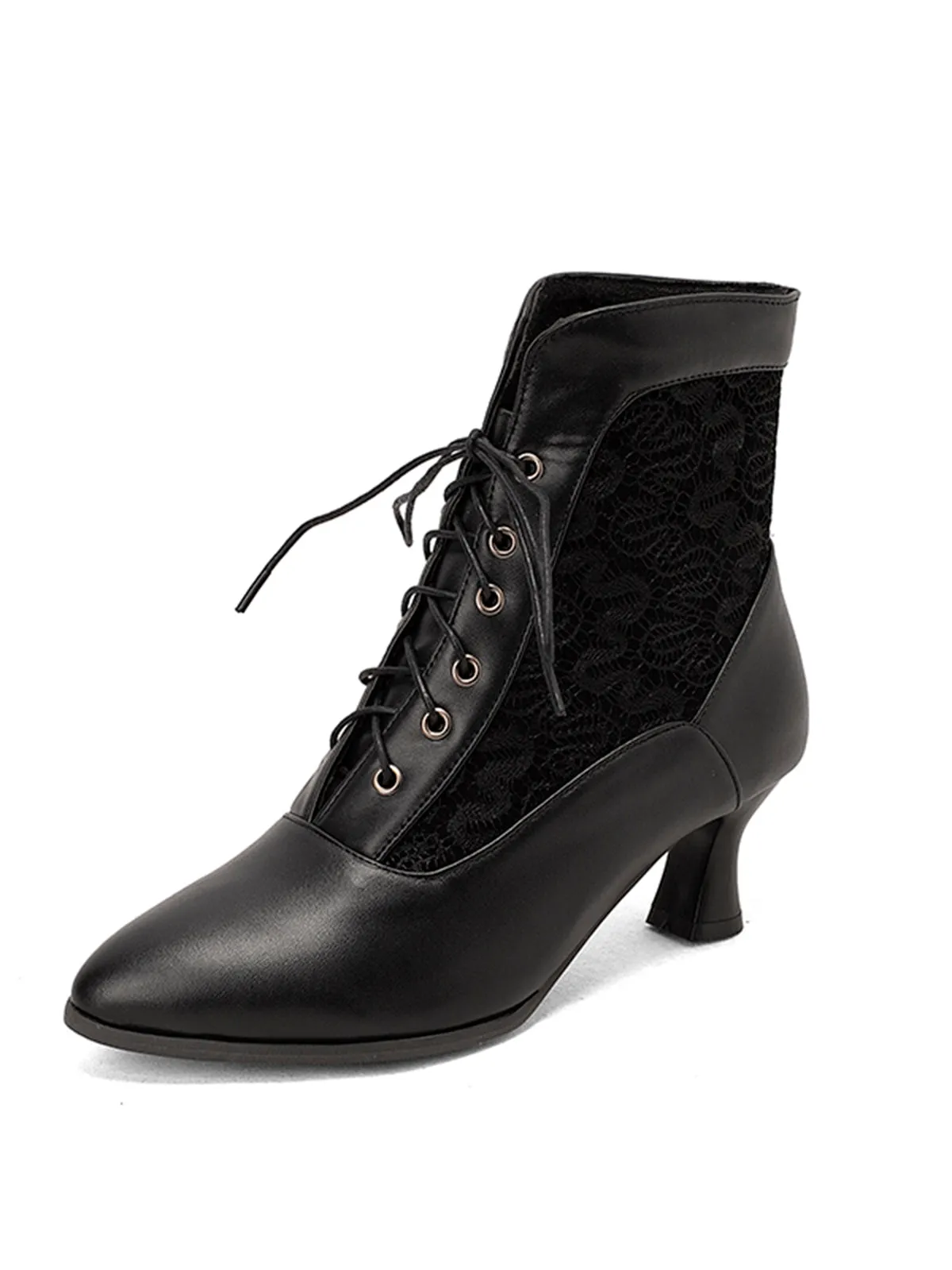 Lace Pointed Leather Heel Vintage Boots