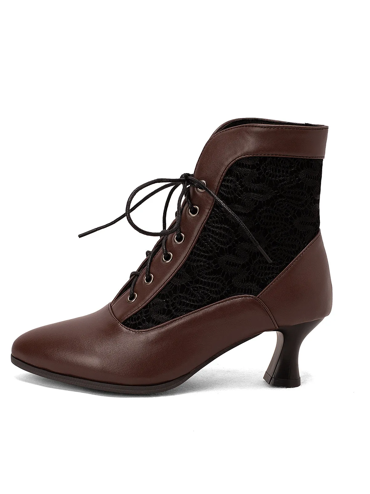 Lace Pointed Leather Heel Vintage Boots