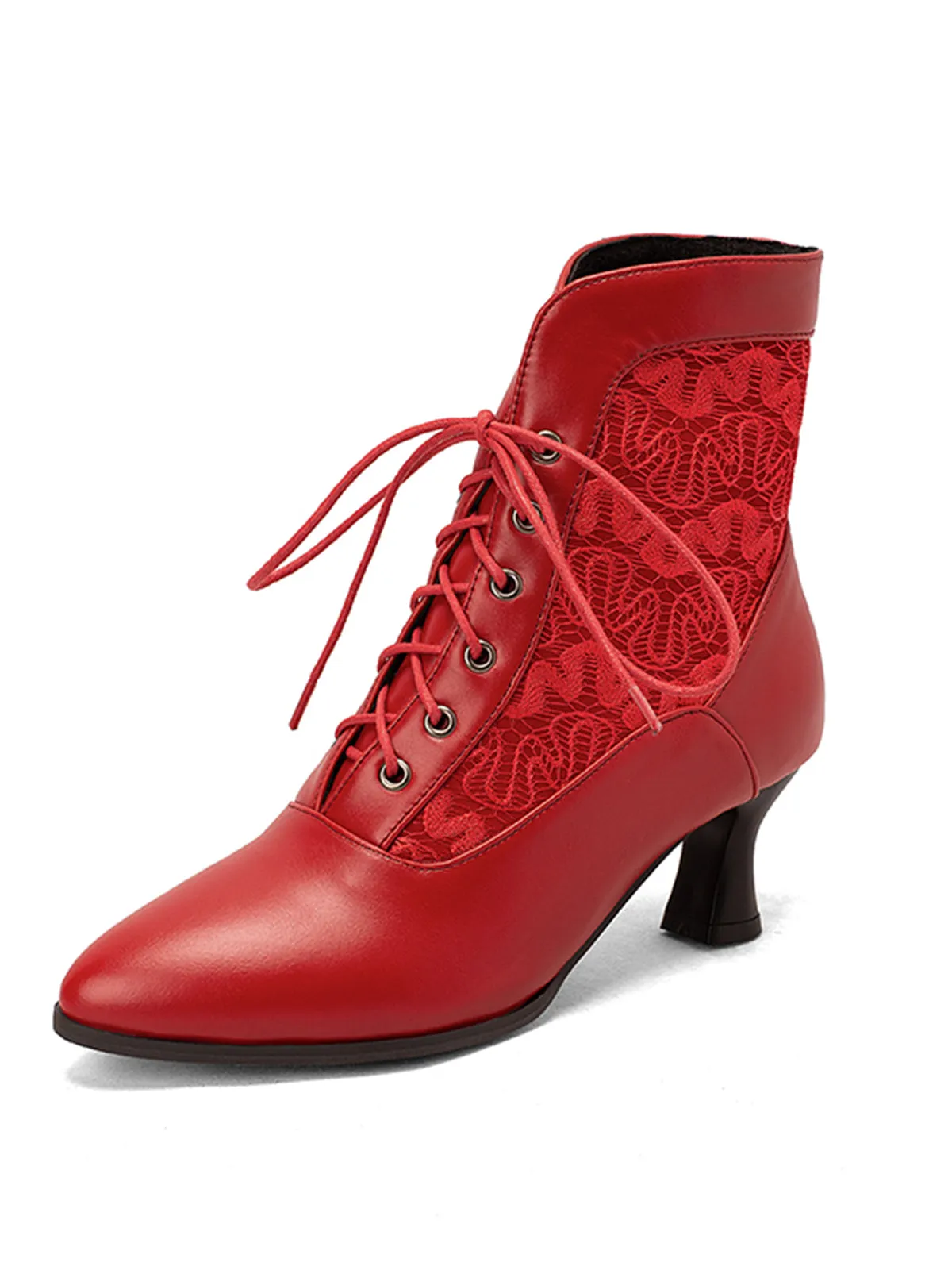 Lace Pointed Leather Heel Vintage Boots