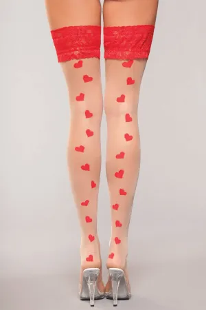 Lace Top Heart Stay Up Thigh High