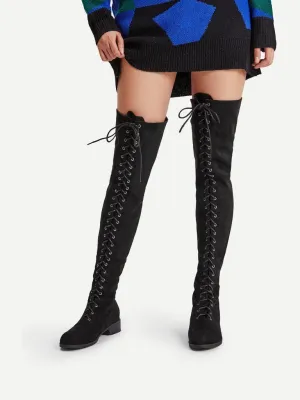 Lace Up Front Over Knee Suede Boots