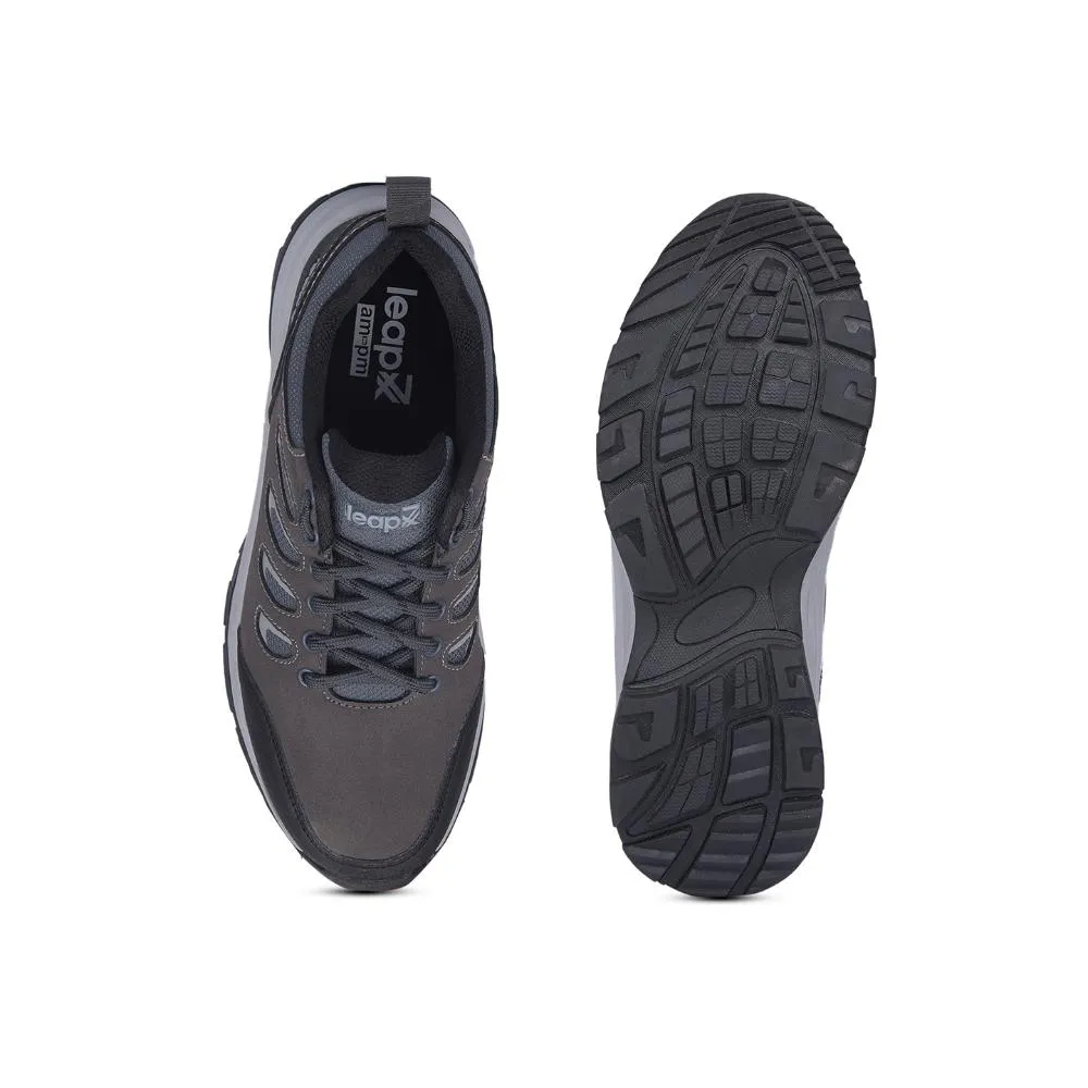 Leap7x Sports Trekking Dark Grey Lacing Shoes For Men COLUMBO-1E By Liberty