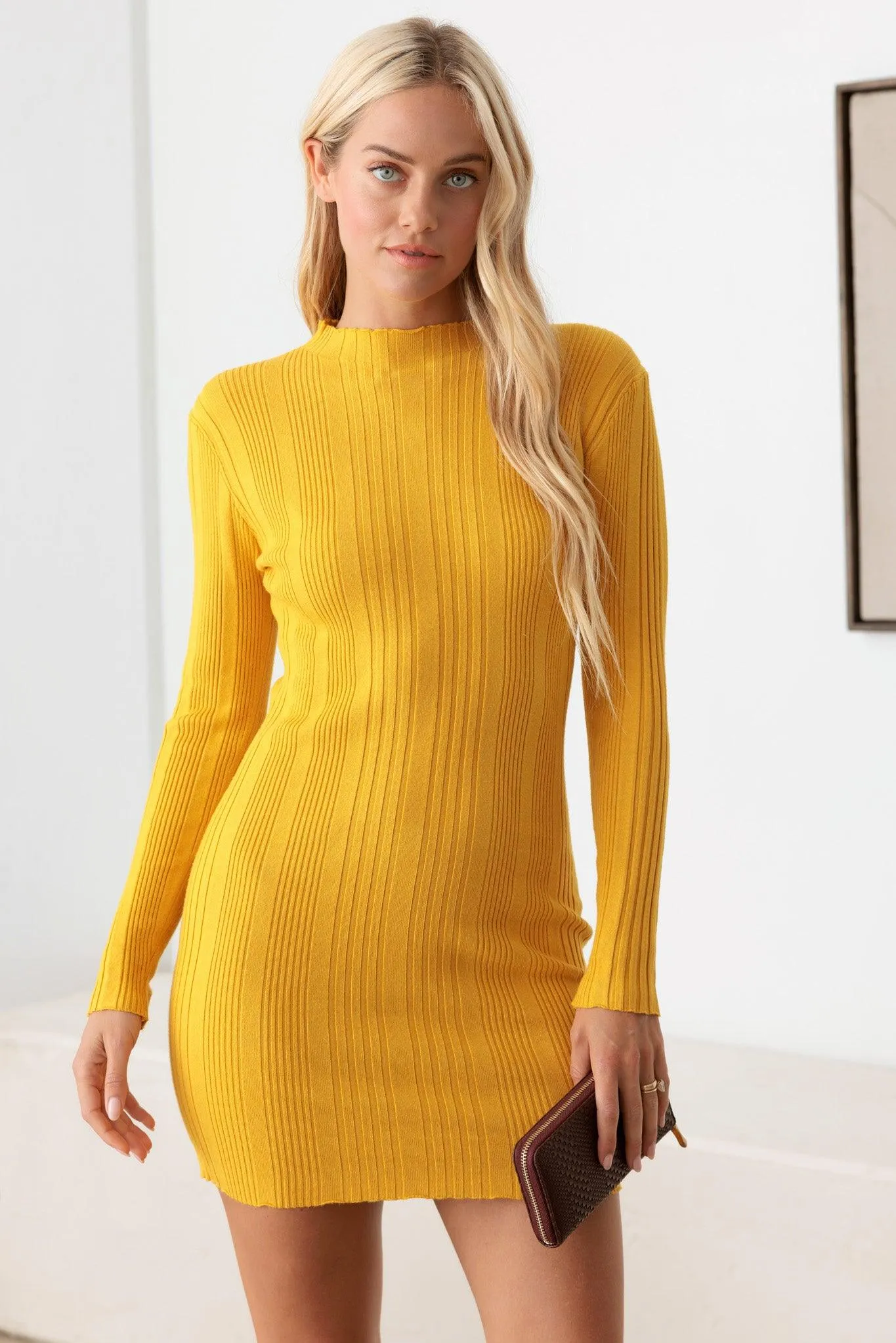 Long Sleeve Ribbed Mock Neck Mini Sweater Dress