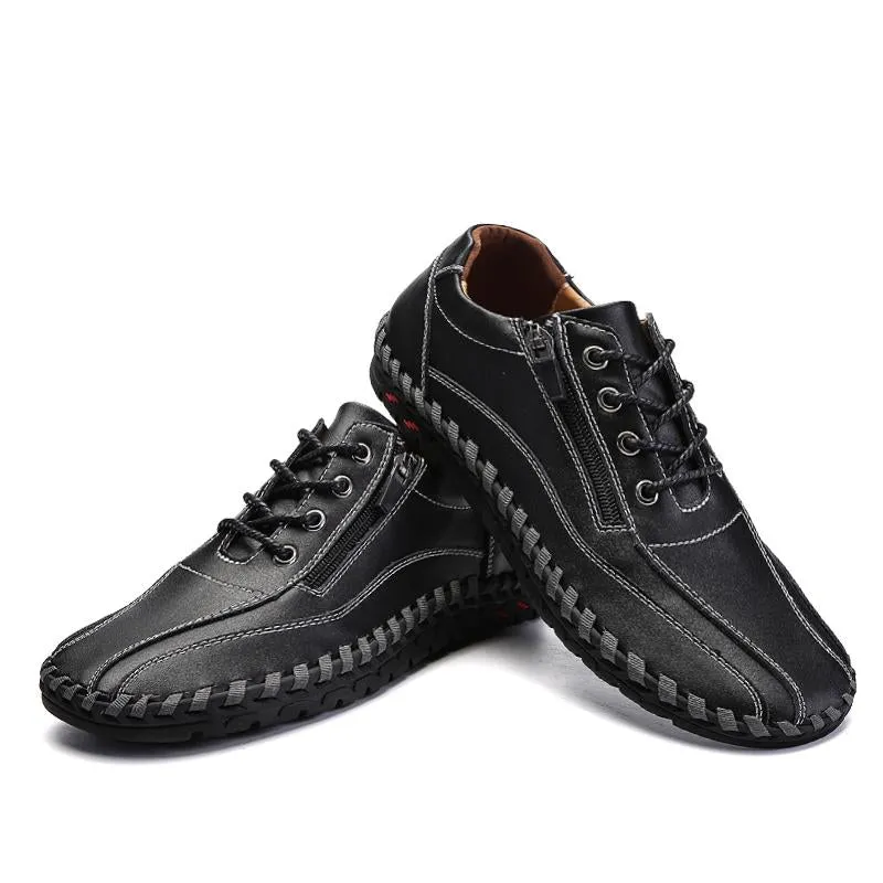 Mens men large men hand sewing side zipper casual leather shoes