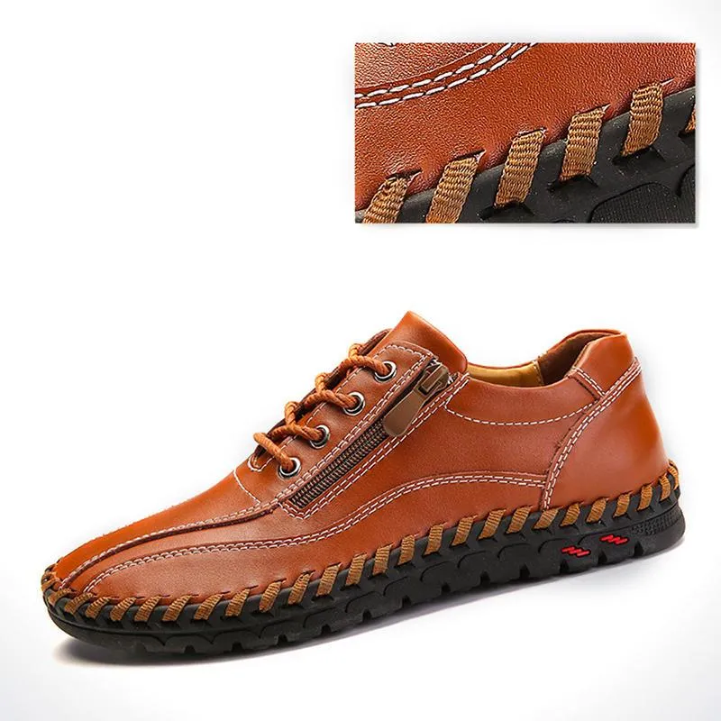 Mens men large men hand sewing side zipper casual leather shoes