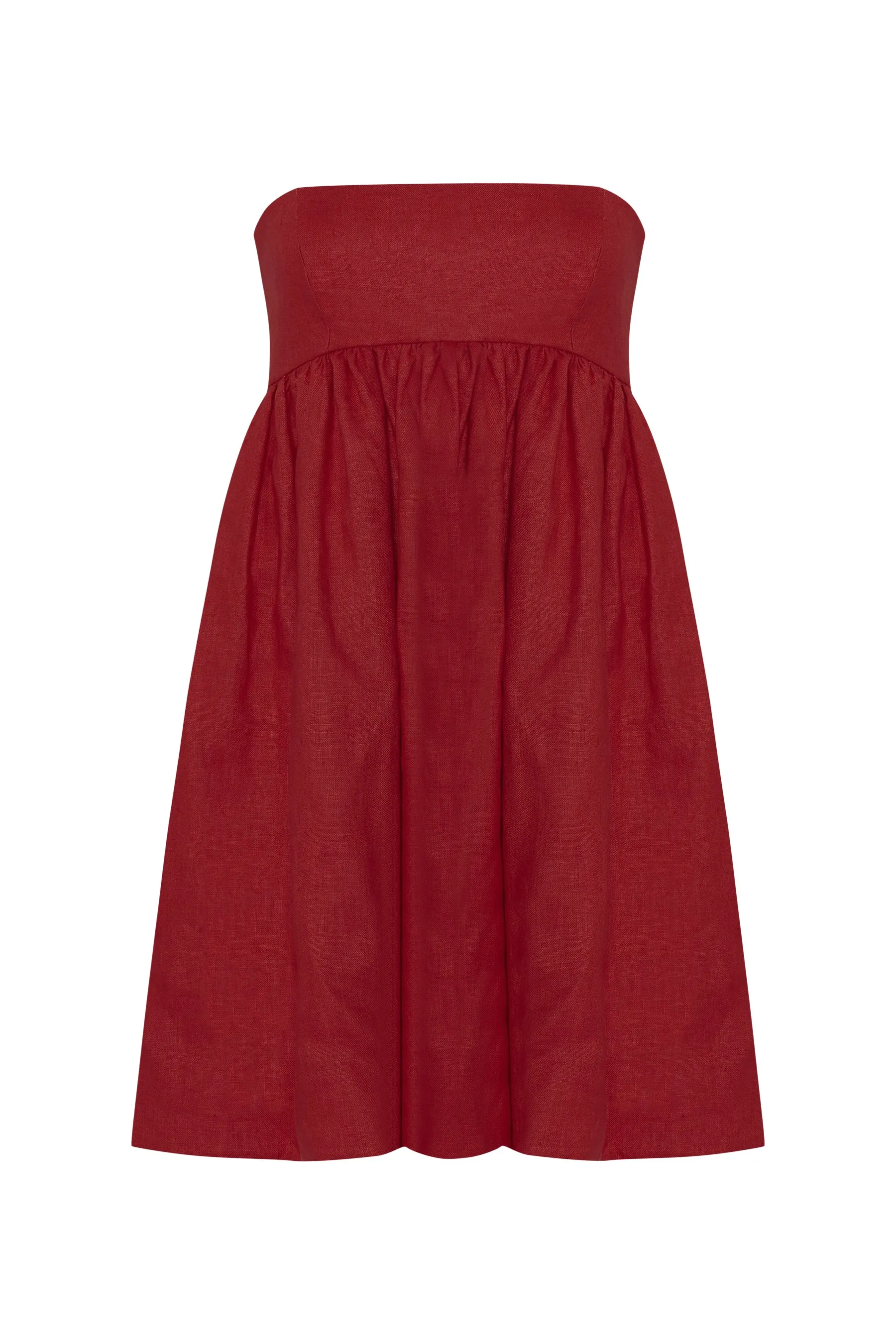 Mykonos Deep Red Linen Strapless Mini Dress