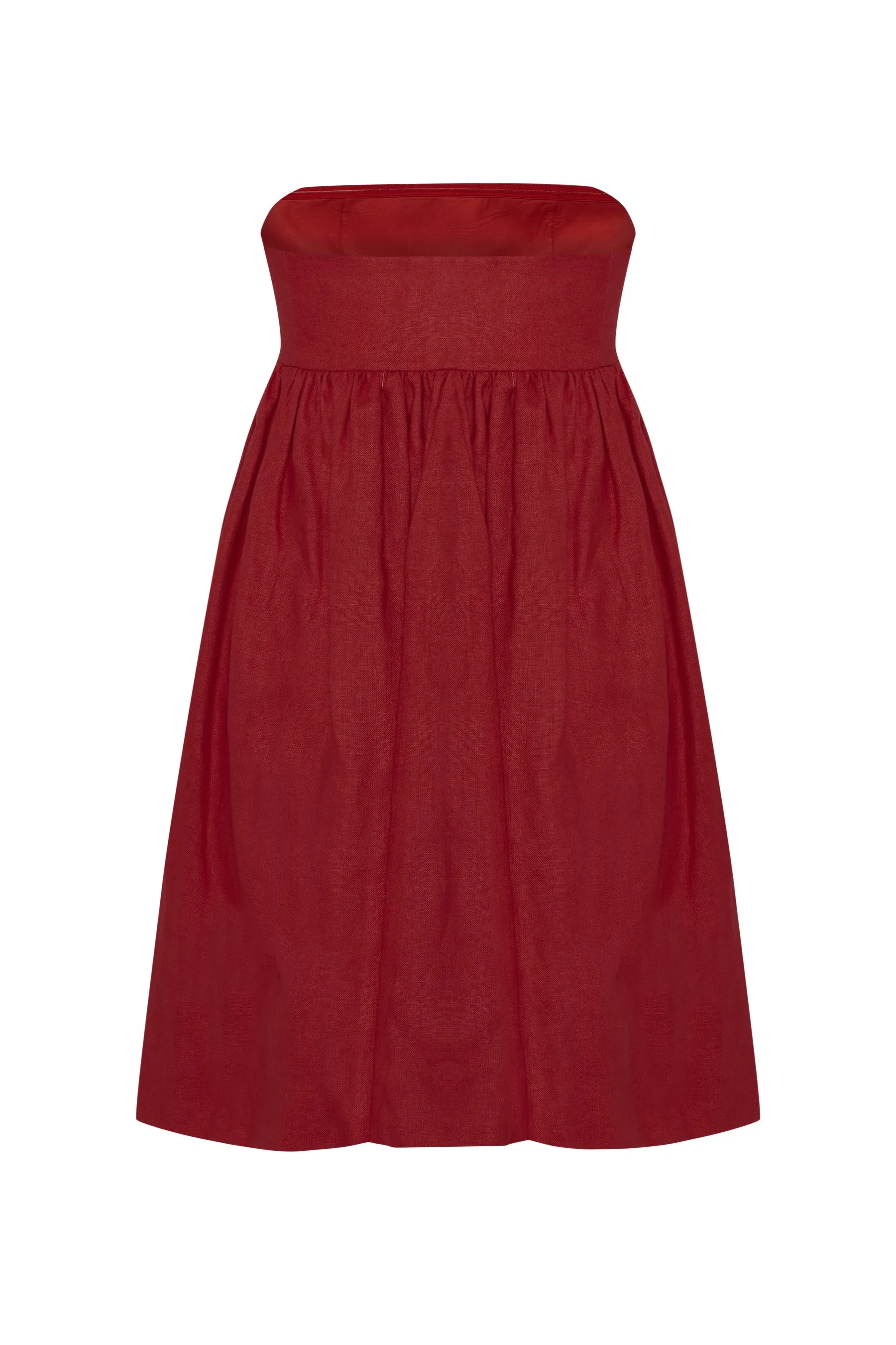 Mykonos Deep Red Linen Strapless Mini Dress