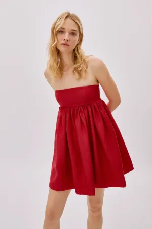 Mykonos Deep Red Linen Strapless Mini Dress