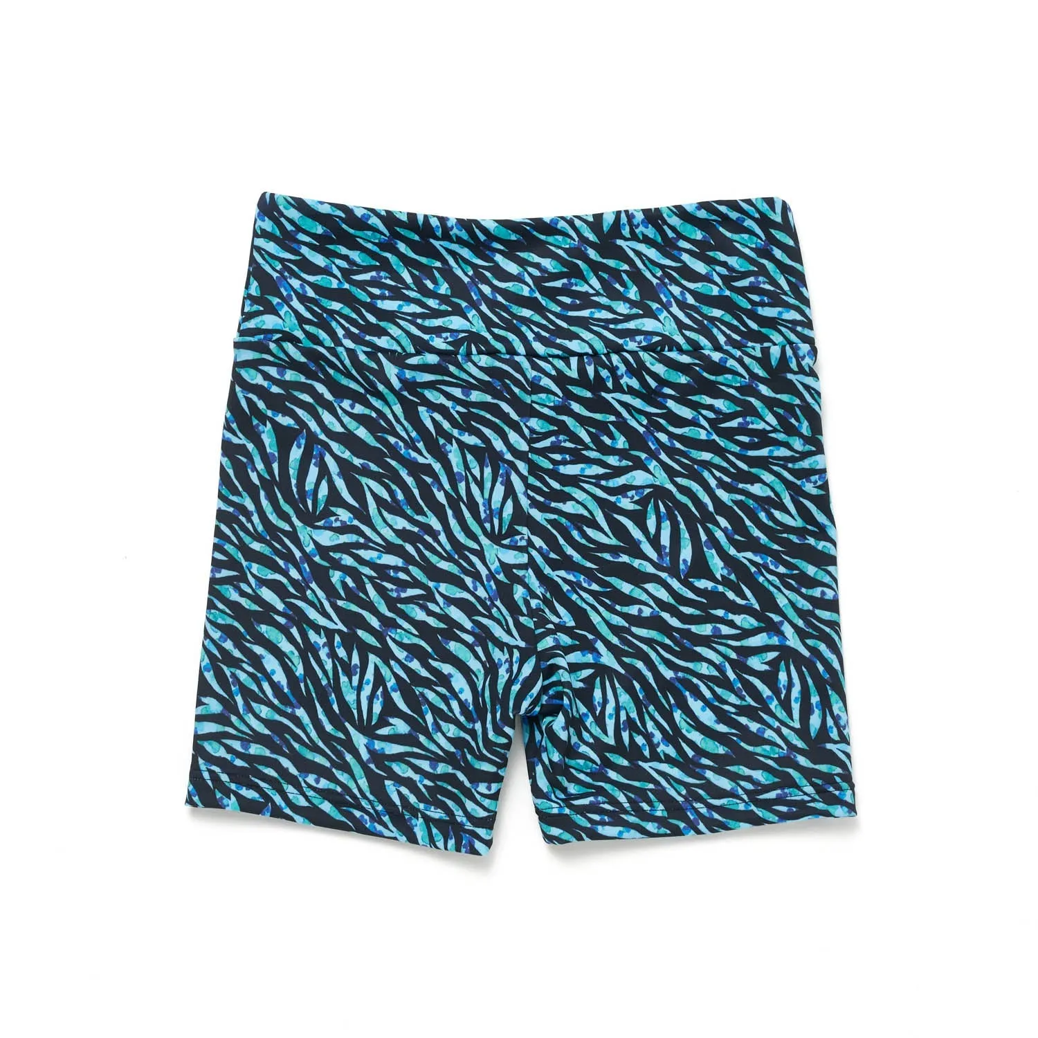 Nicole: Midi Length Bike Shorts in Blue Dappled Tiger Print