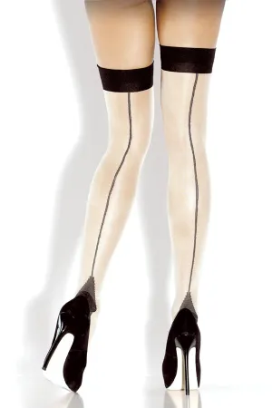 Nude Cuban Heel Thigh High Stockings