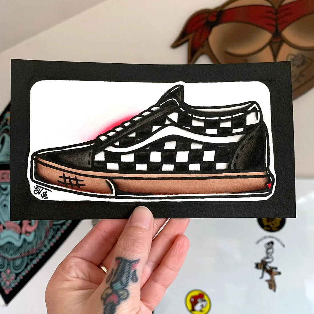 Old Skool Checkered Shoe Original Painting