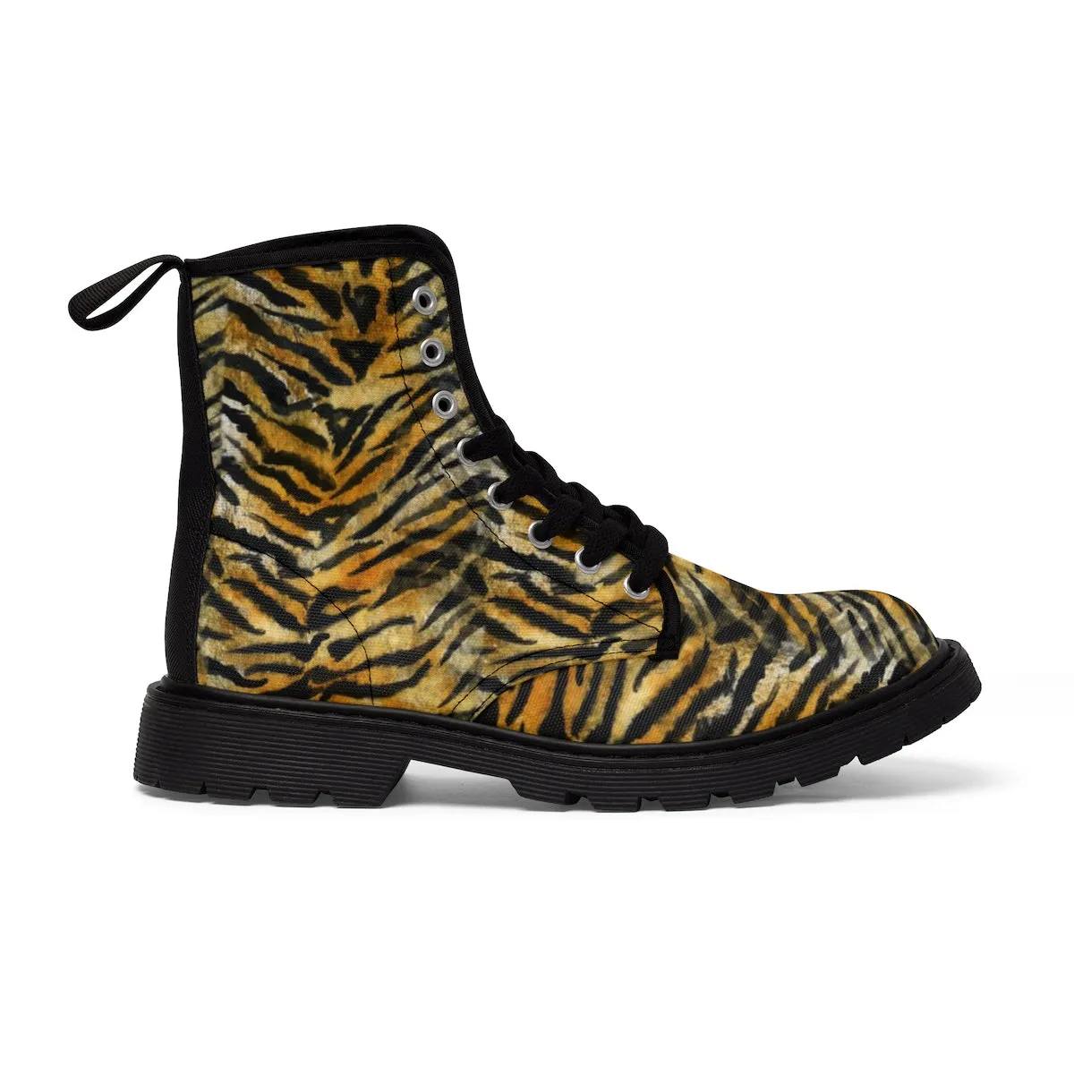 Orange Tiger Striped Men's Boots, Animal Print Designer Hiking Boots Shoes For Men