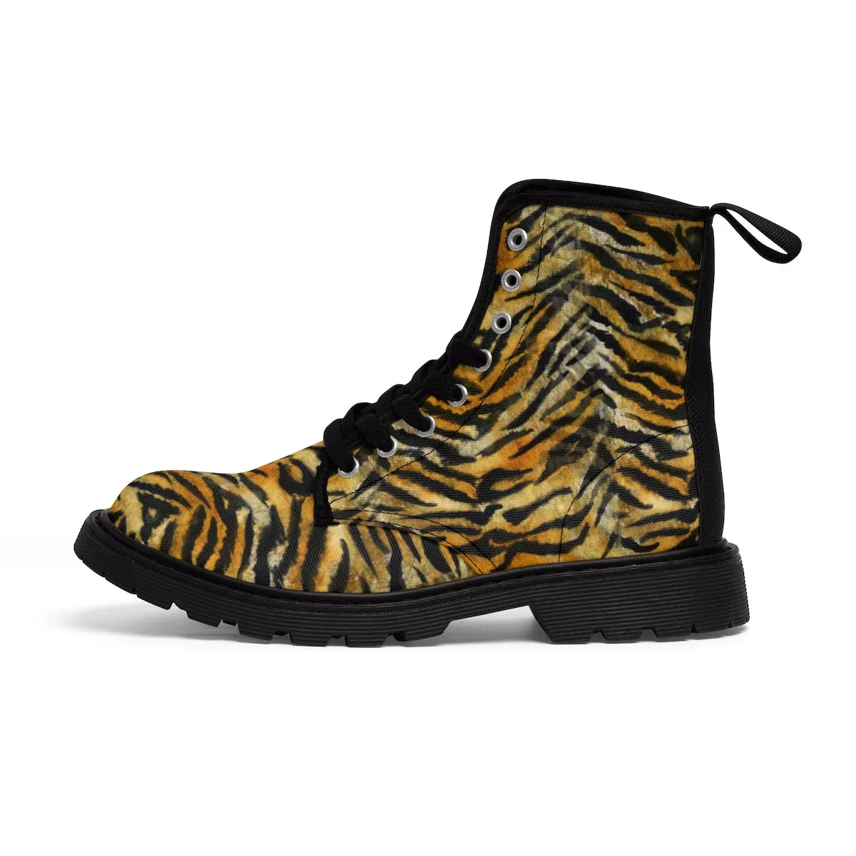 Orange Tiger Striped Men's Boots, Animal Print Designer Hiking Boots Shoes For Men